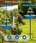 Sun-Powered Bird Bath Fountain With External Solar Panel And Copper Cleaner, self-cleaning hanging or stake mount in garden