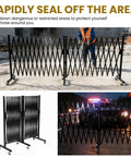 Straight Up Solid Expandable Metal Barricade With Quick Lock Scissor Gate Roll With Ease Safety Rail set up near construction site.