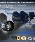 14.5 X 19 Pitch Aluminum Outboard Propeller With Flo Torq Hub Kit Included, 15 Spline, Right Hand Rotation, replacement for Mercury