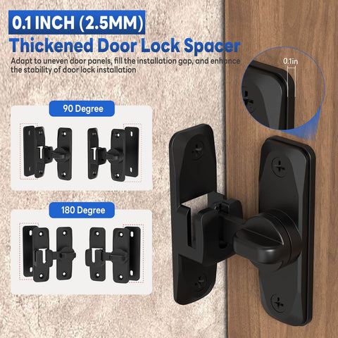 Heavy Duty 90 And 180 Degree Barn Door Locks And Latches Aluminum Sliding Door Latch Kit for Barn Bathroom Cabinet Garden Black Finish