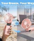 Rechargeable Handheld Fan Portable Mini Fan With 3000mAh Battery 10 Hour Runtime 180 Degree Foldable USB Travel Fan shown in use outdoors and indoors.