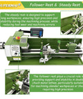 Intsuprm Mai 8 X 29.5 Inch Mini Metal Lathe Dual Chuck Double Head With Digital Readout Auto Feed High Precision Engine Turning Machine for steady rest support.