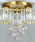 Gold Crystal 3 Light Semi Flush Mount Ceiling Light for Kitchen Entryway Bedroom and Bathroom with crystal bling