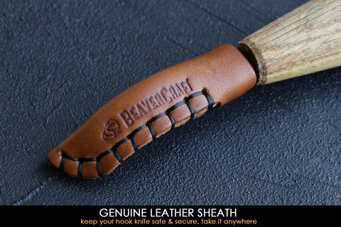 Genuine leather sheath for Dead Reliable Wood Carving Hook Knife for Spoon Whittling and Bowl Crafting, protective and stylish.