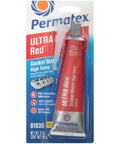 Permatex Ultra Red high-temperature gasket maker tube, 3 oz, red silicone RTV in blister packaging, front view