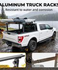 Heavy Duty Truck Ladder Rack With 800 Lbs Capacity For Large Size Pickups, Aluminum Construction, Rust Resistant, Weatherproof Coating, Lightweight Yet Durable, Easy Mounting And Secure Cargo Storage on white pickup with kayak
