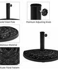 Heavy Duty Half Round Umbrella Base Stand For Patio Umbrellas Resin Outdoor All Weather Base Rock Solid Stability, floral design