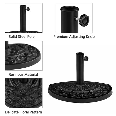 Heavy Duty Half Round Umbrella Base Stand For Patio Umbrellas Resin Outdoor All Weather Base Rock Solid Stability, floral design