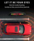 Eight Ultrasonic Parking Radar System With LED Distance Display and Audible Beep Warning in Black on red car