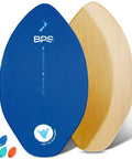 Shaka 35 Inch Skim Board With Epoxy Coated Wood Deck And Traction Pad No Wax Needed Built In Nose Rocker For Easy Turns And Quick Maneuvers Ideal For Kids And Adults Dark Blue Skimboard For Waves Tricks And Everyday Fun front and back view
