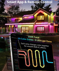 Smart RGB IC Outdoor Lights For House And Garden App And Remote Control Scene Modes IP67 Waterproof 200ft display on house.