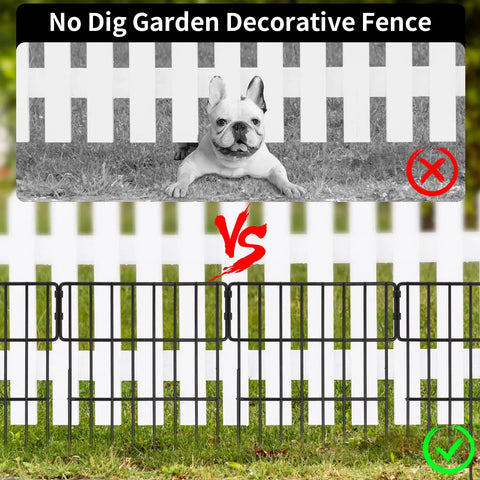 Image showing a dog behind a No Dig Animal Barrier Fence Kit 27ft Long 17in High Garden Border Fence with 25 rustproof metal panels.