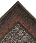 Close-up of three Prelude 3x6 Indoor Outdoor Entrance Mat For Heavy Traffic, showing black, brown, and speckled designs