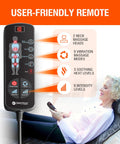 Woman using Full Body Massage Mat With Heat And Shiatsu Vibration, showing user-friendly remote control with 9 modes and intensity levels.