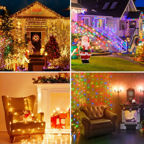 Mega 328Ft Outdoor LED Christmas String Lights With 720 LEDs Dual Color Warm White To Multicolor decorating houses and rooms.