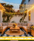 Warm White Icicle Christmas Lights Outdoor Indoor 400 LED With 80 Drops About 48Ft Copper Wire Plug In String Lights
