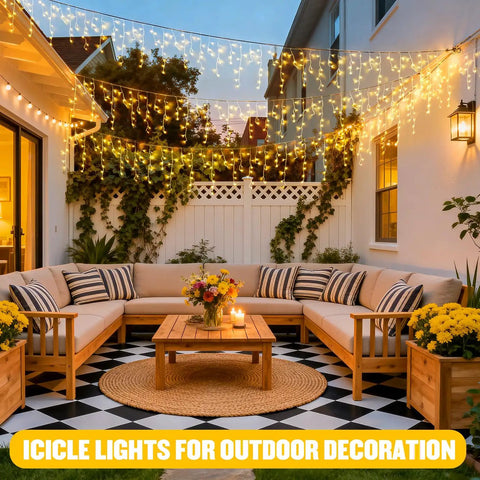 Warm White Icicle Christmas Lights Outdoor Indoor 400 LED With 80 Drops About 48Ft Copper Wire Plug In String Lights
