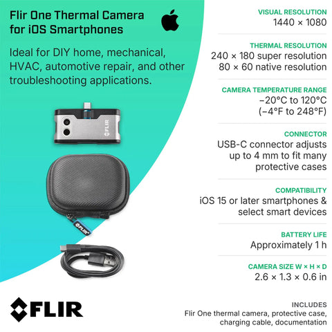 Dope Thermal Imaging Camera For iPhone 15 And Newer With USB C 240x180 Upscaled Infrared From 80x60 Native MSX Fusion shown with accessories