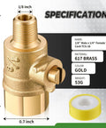 Two Pack 1/8 Inch Male To 1/4 Inch Female Test Cock Kit With Brass Body And PTFE Sealant Tape Leak Proof Backflow Valve