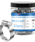 Twenty Four Pack Adjustable Stainless Steel Hose Clamps Three Quarters To One And A Quarter Inches Solid Band No Holes Heavy Duty Beefy Worm Gear For Automotive Fuel Lines Plumbing And Industrial Use