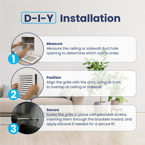 DIY installation steps for 24x24 Inch Air Return Vent Cover Decorative Aluminum Grille For Ceiling Or Wall, Rustproof and Built to Last