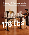 Electric Height Adjustable Sit Stand Desk 48 By 24 Inches With Memory Presets carrying sculptures in an art studio
