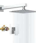 Shower Faucet Set With Valve And 8 Inch Square Shower Head Single Handle Trim Kit With Extra Long 16 Inch Shower Arm Polished Chrome Easy Installation