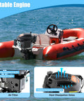 Red inflatable boat with 6HP 4-Stroke Outboard Motor for Small Boats, 140cc Short Shaft with Tiller, air-cooled engine