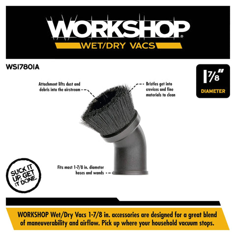 Dusting Brush Attachment For Wet Dry Vacuums, Handy Vacuum Accessory That Lifts Dust From Crevices And Debris, Fits Most Hoses And Wands With A 1 7 8 Inch Diameter, Perfect For Cars Home And Workshop Cleanup, shown close-up with 1-7/8 inch diameter.
