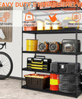 Heavy Duty 5 Tier Garage Shelving Unit With 2500 Lbs Capacity, 60 In L By 24 In D By 78 In H Metal Utility Storage Rack For Garage, Basement, And Workshop Organization, Built To Haul Tools, Bulk Supplies, And Seasonal Gear. Black metal 5-tier storage rack in garage