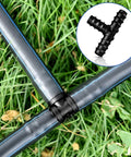 All In One 32 Piece Drip Irrigation Fittings Kit For Three Quarter Inch Tubing With Tees Elbows Couplings And End Cap Plugs Barbed Connectors For Garden Lawn Flower Pots No Fuss Install showing tee connector on grass