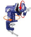 Dual Jaws Table Vise With 2.5 Inch Serrated Jaw And 1.5 Inch Smooth Jaw, 360 Degree Swivel Clamp On Bench Vise for Workbenches