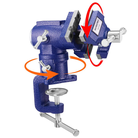 Dual Jaws Table Vise With 2.5 Inch Serrated Jaw And 1.5 Inch Smooth Jaw, 360 Degree Swivel Clamp On Bench Vise for Workbenches