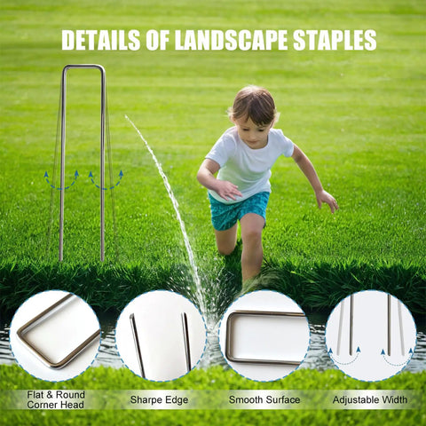 Heavy Duty Galvanized Landscape Staples Kit With 50 U Shaped Stakes 6 Inches Long 11 Gauge Plus 50 Fixing Gaskets details