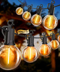 100 Feet Outdoor String Lights With 50 LED G40 Bulbs Plus 2 Spares Shatterproof Waterproof Connectable Featuring Warm Edison White Glow