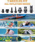 Seven nozzles for High Pressure Digital Electric Air Pump for SUP Kayak Tent with Auto Off and Dual Stage Inflation use