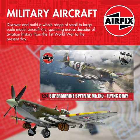 Spitfire Mk IXC Flying Dray Model Aircraft Kit One To Twenty Four Scale With Special Edition Pint Glass box and model display