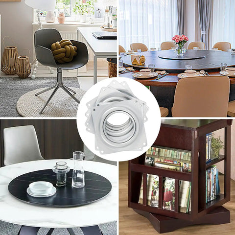 Rock Solid 6 Inch Lazy Susan Hardware 10 Pack Square Turntable Bearing Plate Zinc Plated Steel displayed in kitchen setups.