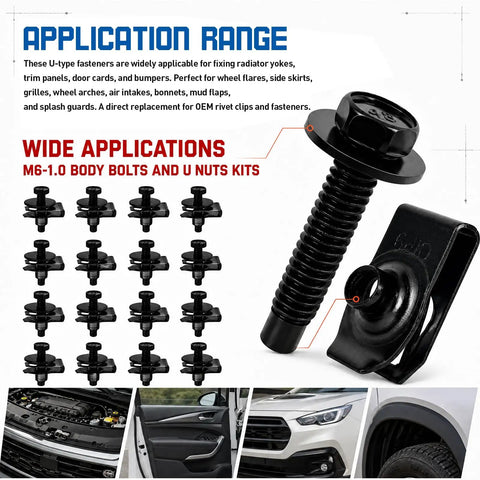 Shop Tough 100 Piece Auto Bolt And U Nut Kit With Pro Grade M6 1.0 Hex Head Screws and U nuts for automotive repairs