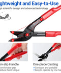 Heavy Duty 12 Inch Strapping Cutter With Wide Blade, Chrome Vanadium Steel Banding Shears showing ergonomic red grips for easy use.