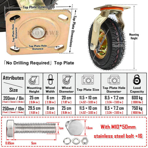 Heavy Duty Rubber Pneumatic Caster Wheels 4 Pack With Swivel Brakes And Top Plate Mounting Industrial Cart Casters Built Tough For Smooth Roll And Kicking It On Heavy Workloads Today