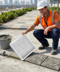 Worker using 2-Pack DIY Antique Lotus Design Concrete Paver Molds For Garden Path Stepping Stones And Patio Walkway on site