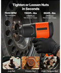 Professional Grade Badass 1/2 Inch Drive Air Impact Wrench With 1100 Ft Lbs Knockout Torque And 7500 RPM Savage Speeds in use on a lug nut.