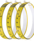 Top Shelf Adhesive Measuring Tape Kit For Woodworking Sweet Sticky Metal Ruler Premium Carbon Steel Tape Measure Peel And Stick Tool Compatible With Router Table Saw Inch And Metric One Meter Length yellow flexible measurement strips arranged together.