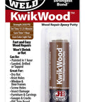 KwikWood Wood Repair Epoxy Putty Stick Tan 1 Oz Hand Mixable Two Part Repair Compound Quick Cure For Damaged Wood displayed in packaging