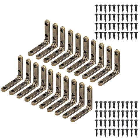 Heavy Duty 90 Degree Small Hinge Set For Wooden Boxes And Miniature Furniture Craft Projects Jewelry Cases Cabinets And Drawers Includes 20 Sets With Screws For Easy Installation displayed with screws