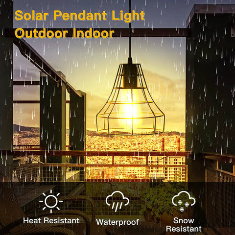 Solar Powered Pendant Lights For Indoor And Outdoor Use With Remote And Pull Cord Waterproof Metal Shed Light