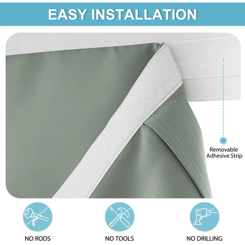 Door Window Curtain Panel For French Doors Skylight And Patio, Room Darkening Draft Blocking Thermal Insulated Privacy Shade, Sage Green W26 X L69 Inch, Easy Install with Adhesive Straps, Close-up