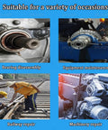 Rig Ready Split Hydraulic Gear Puller Kit With Remote Manual Pump And Heavy Gauge Hose for bearing disassembly and railway repair.