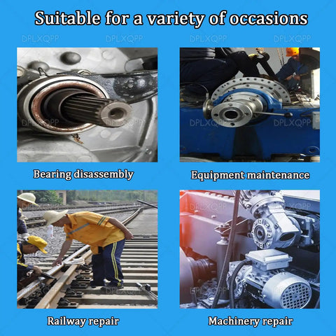 Rig Ready Split Hydraulic Gear Puller Kit With Remote Manual Pump And Heavy Gauge Hose for bearing disassembly and railway repair.